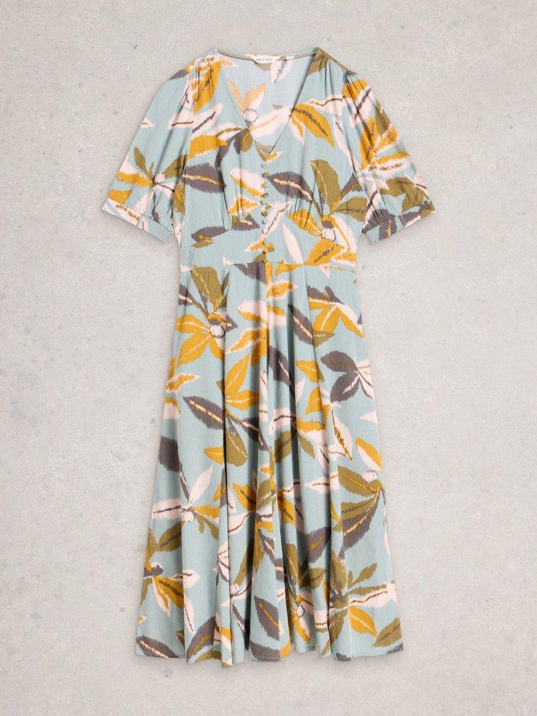 Hazel Bias Cut V Neck Dress in BLUE MLT - FLAT FRONT