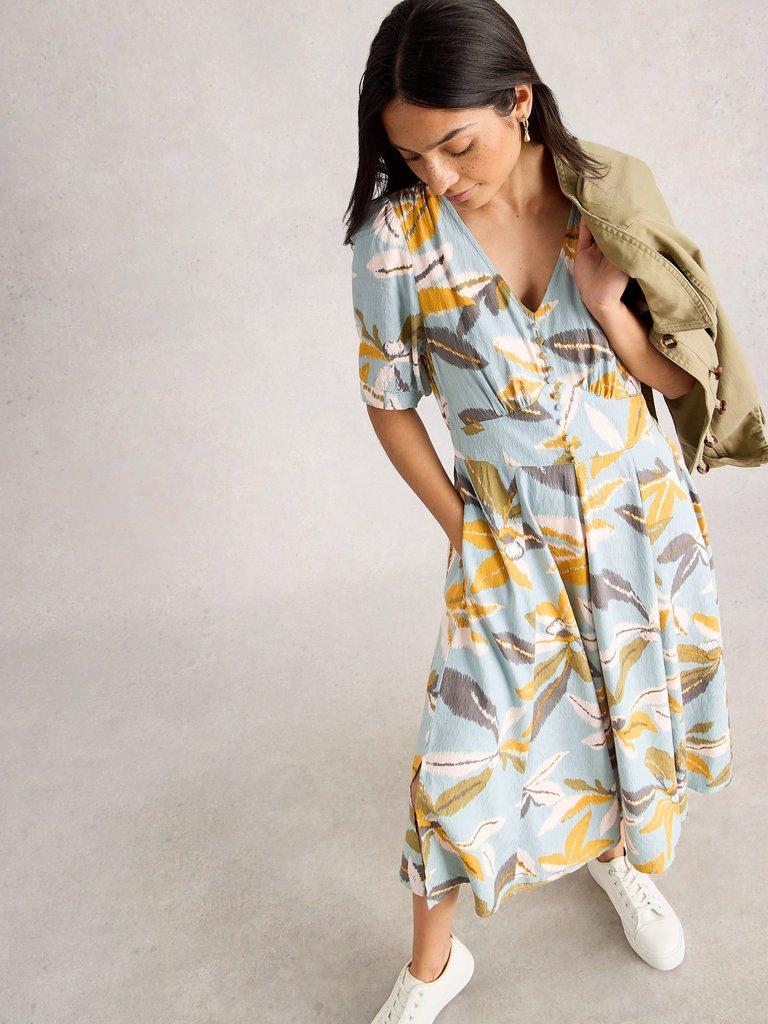 Hazel Bias Cut V Neck Dress in BLUE MLT - LIFESTYLE