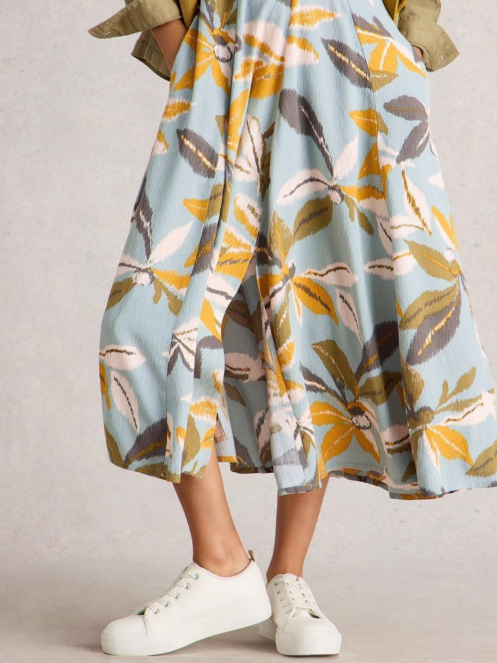 Hazel Bias Cut V Neck Dress in BLUE MLT - MODEL DETAIL