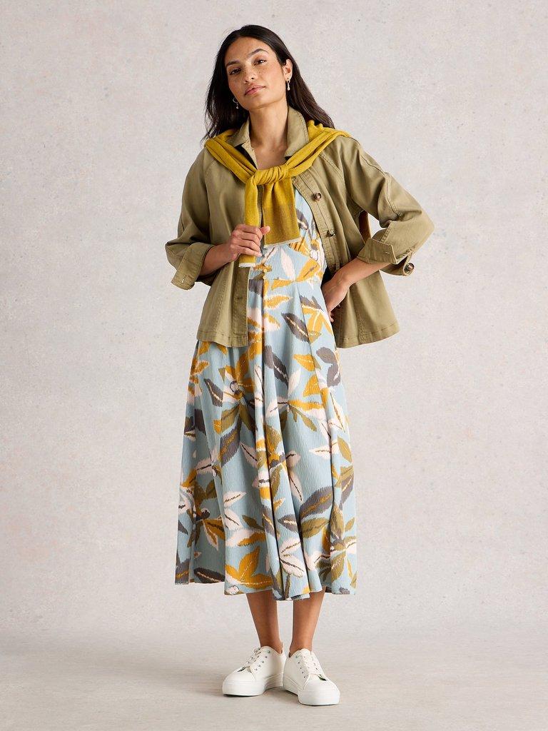 Hazel Bias Cut V Neck Dress in BLUE MLT - MODEL FRONT