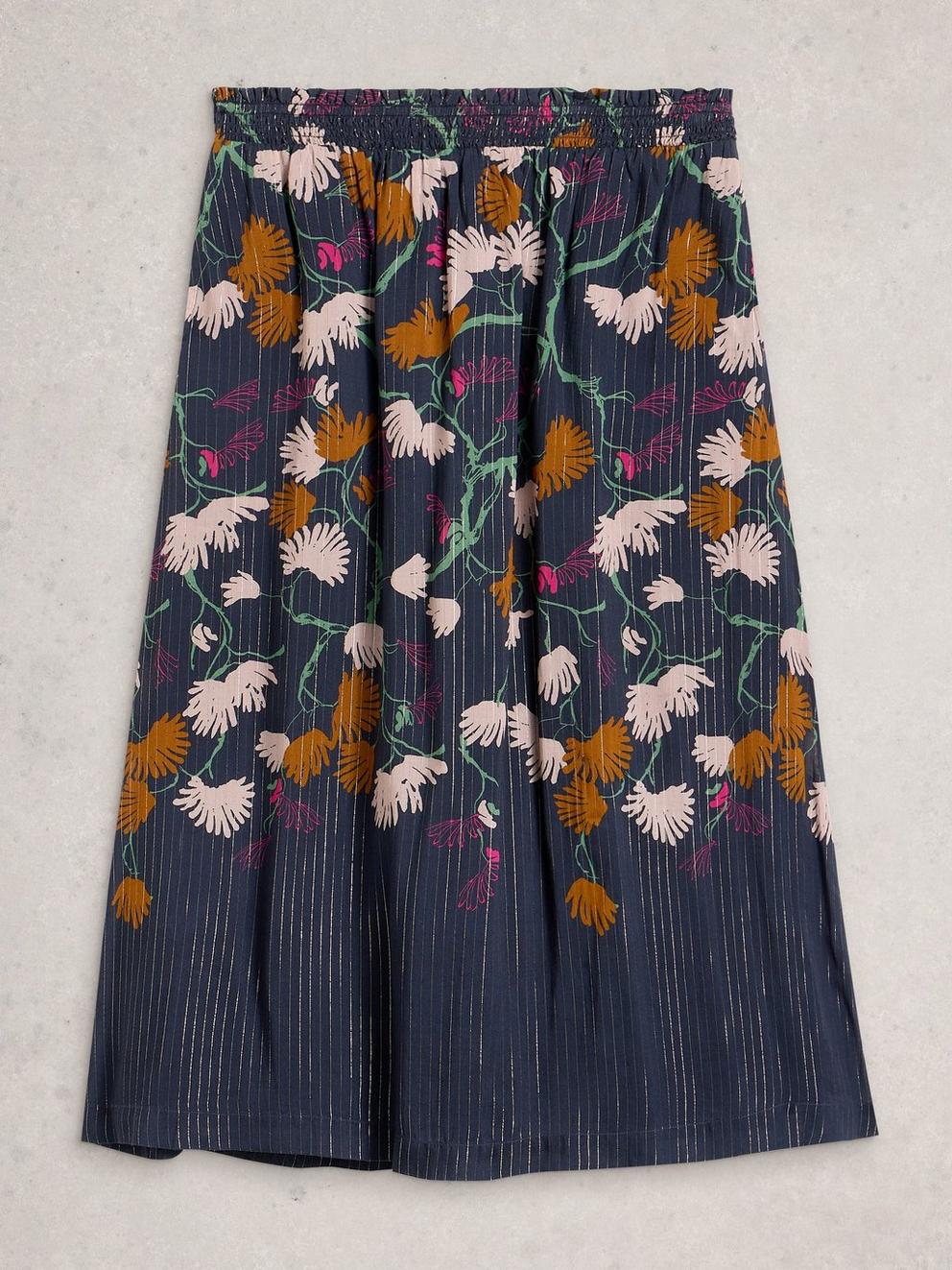 Yuki Metallic Midi Skirt in NAVY MULTI - FLAT FRONT