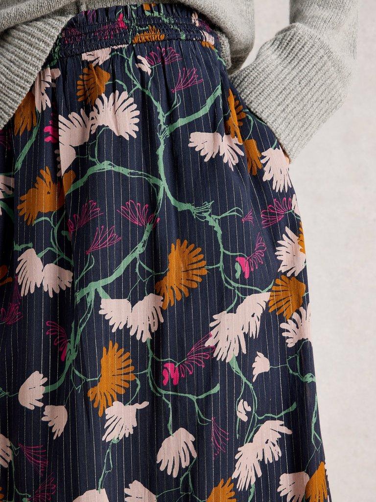 Yuki Metallic Midi Skirt in NAVY MULTI - MODEL DETAIL