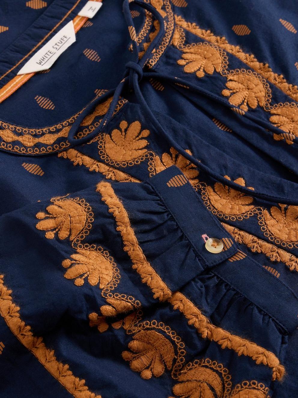 Lila Embroidered Dress in NAVY MULTI - FLAT DETAIL
