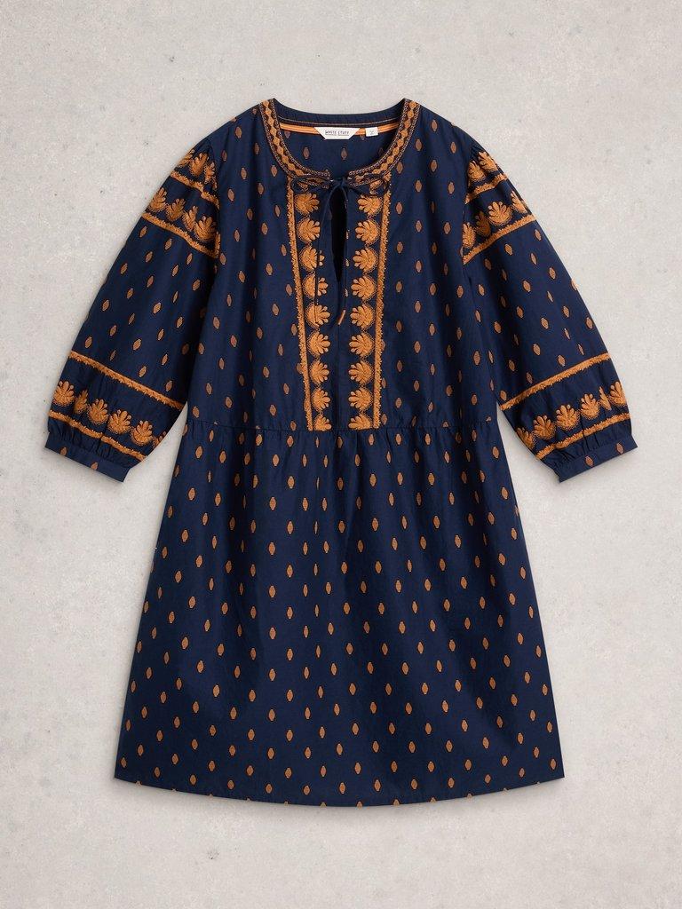 Lila Embroidered Dress in NAVY MULTI - FLAT FRONT