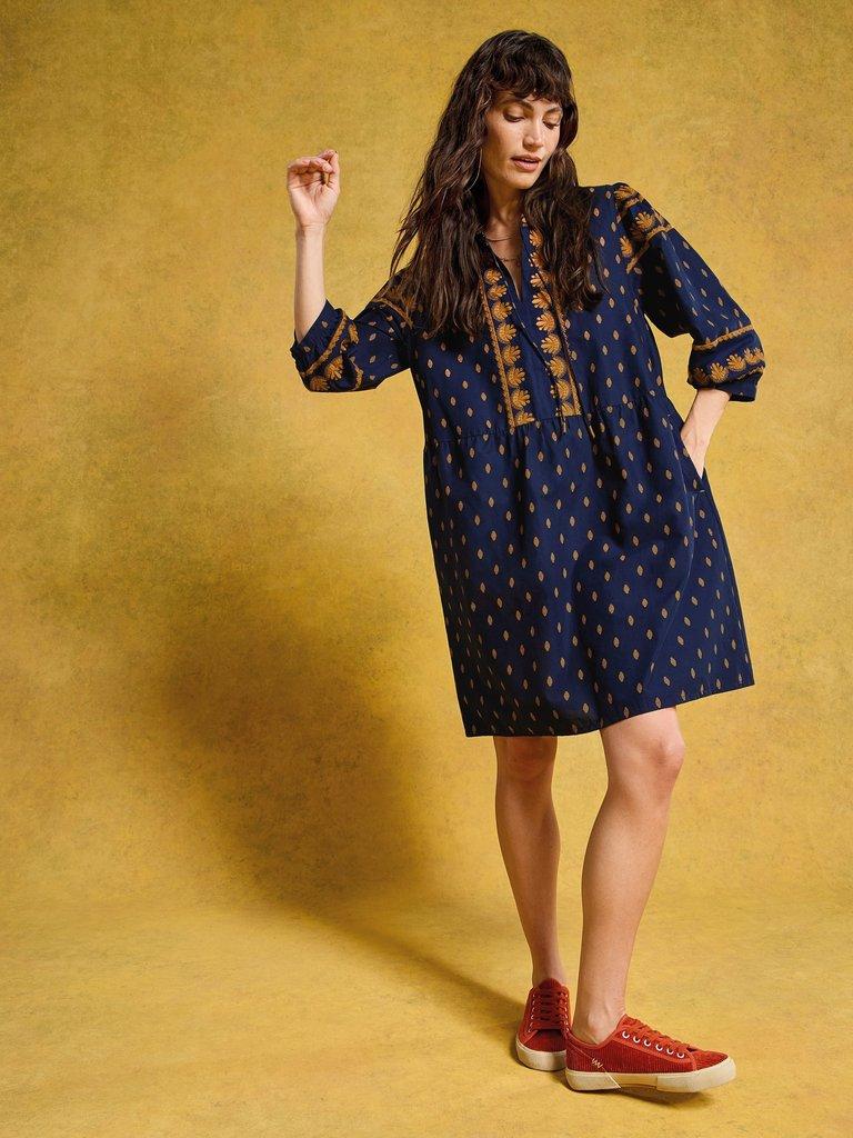 Lila Embroidered Dress in NAVY MULTI - MIXED
