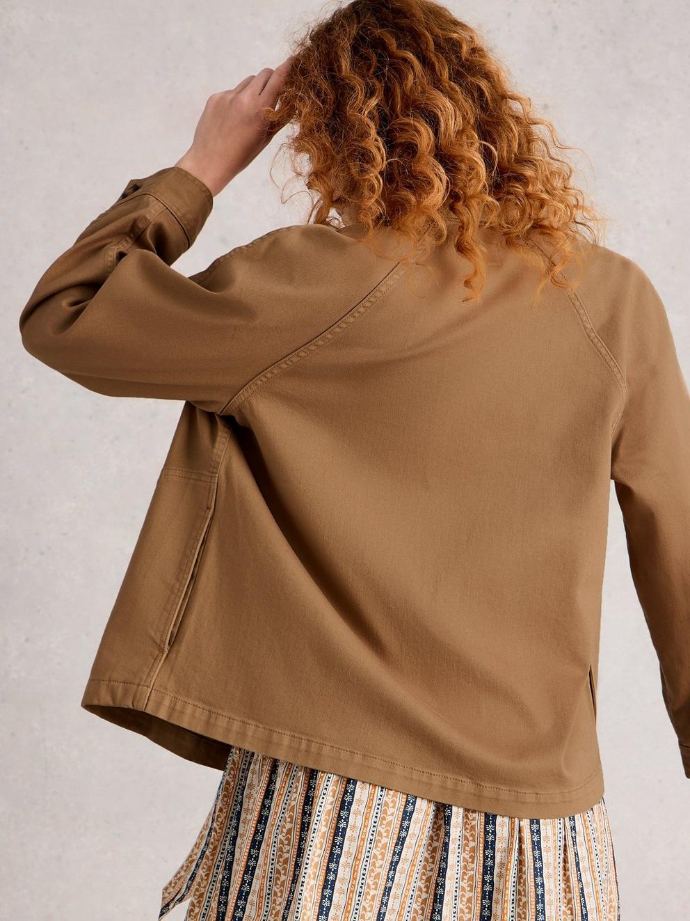 Eden Collared Denim Jacket in DK NAT - MODEL BACK