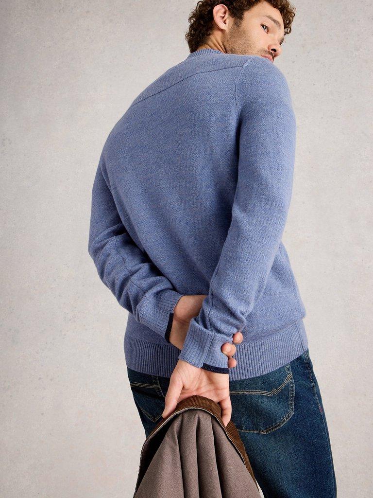 Newport Merino Long Sleeve Funnel in CHAMB BLUE - MODEL BACK