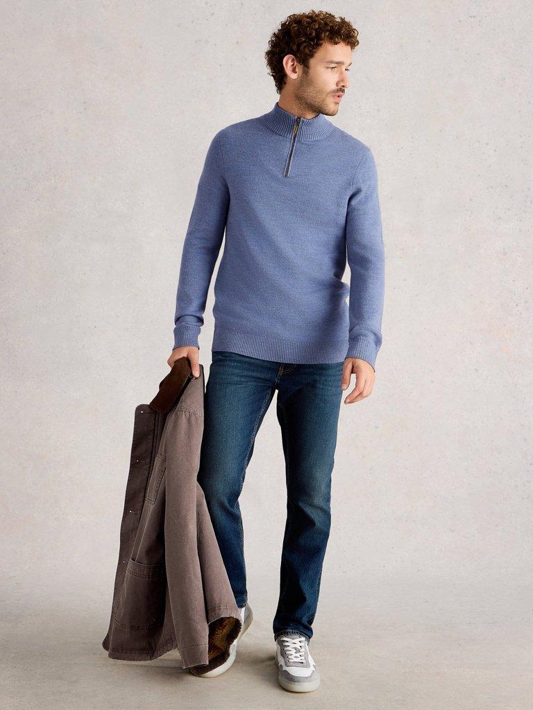 Newport Merino Long Sleeve Funnel in CHAMB BLUE - MODEL FRONT
