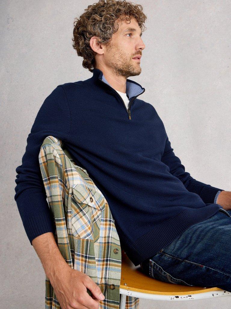 Newport Merino Long Sleeve Funnel in DARK NAVY - LIFESTYLE