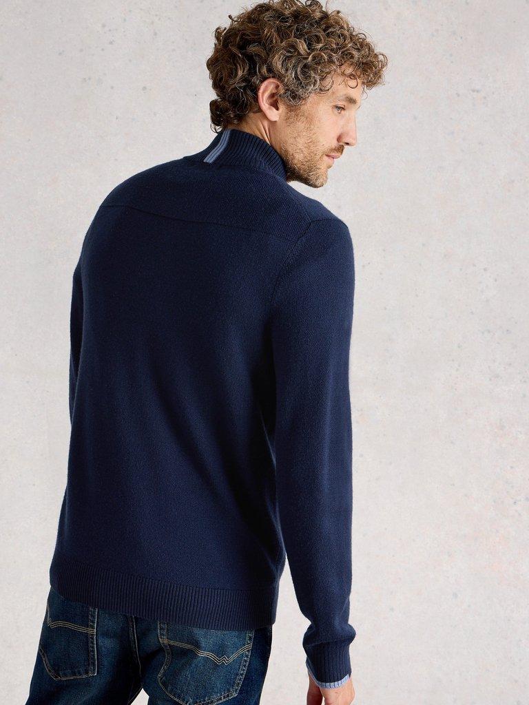 Newport Merino Long Sleeve Funnel in DARK NAVY - MODEL BACK