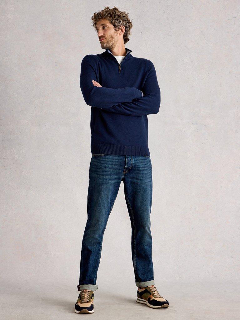 Newport Merino Long Sleeve Funnel in DARK NAVY - MODEL FRONT