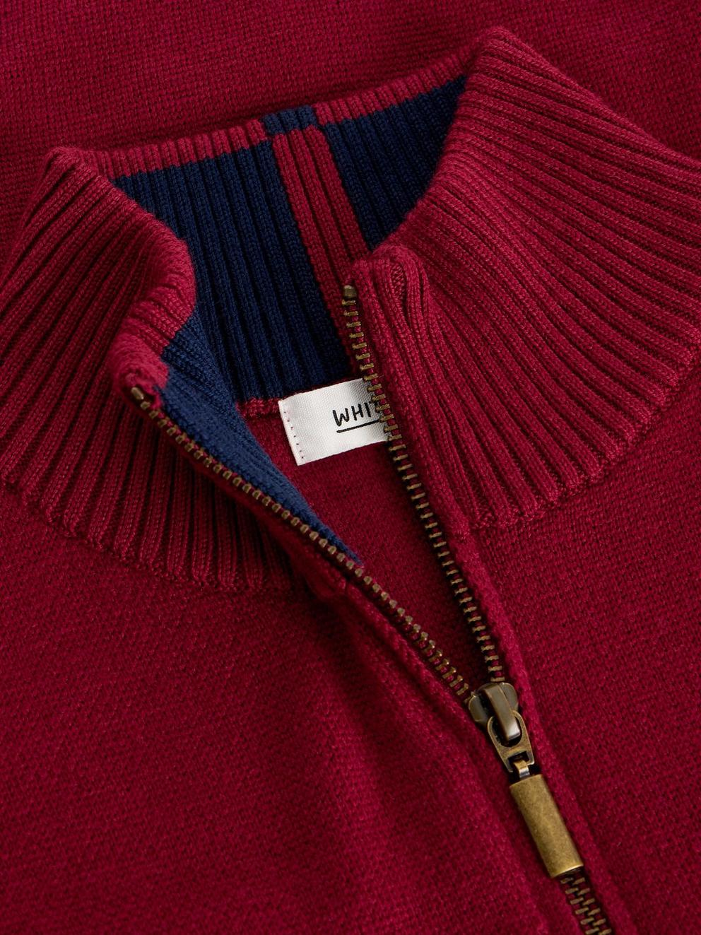 Newport Merino Long Sleeve Funnel in DEEP RED - FLAT DETAIL