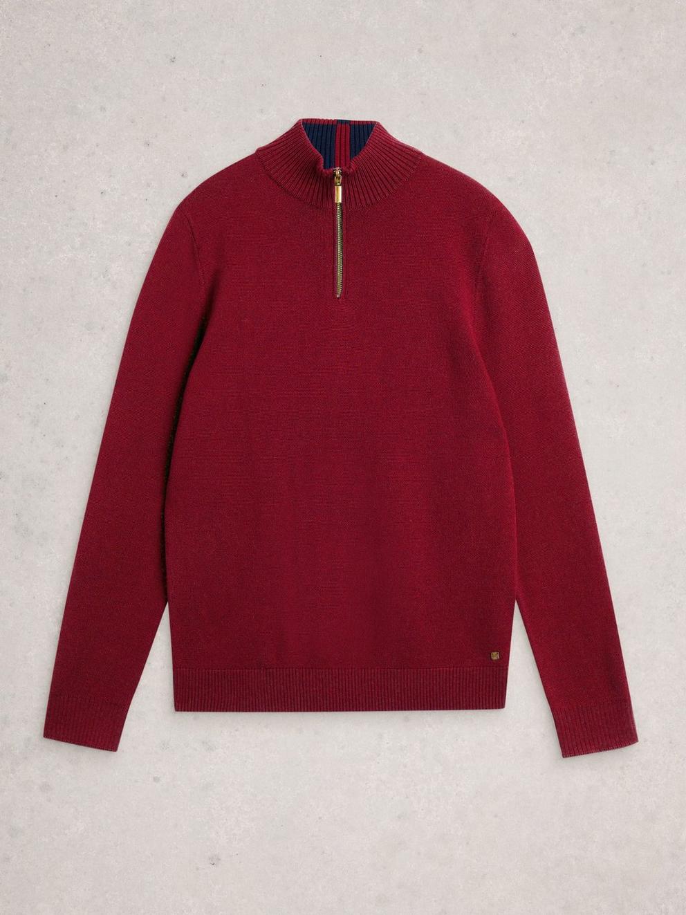 Newport Merino Long Sleeve Funnel in DEEP RED - FLAT FRONT