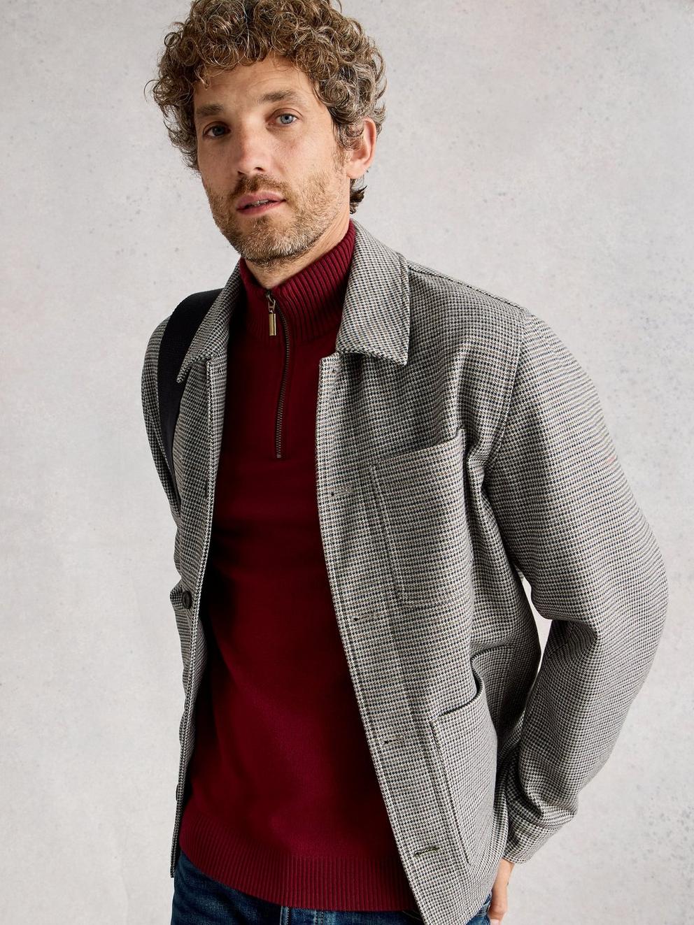 Newport Merino Long Sleeve Funnel in DEEP RED - LIFESTYLE