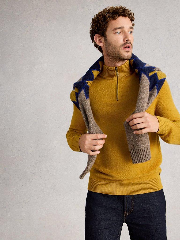 Newport Merino Long Sleeve Funnel in DK YELLOW - LIFESTYLE