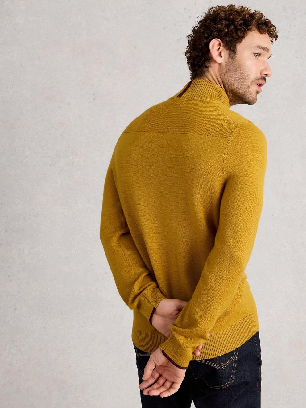 Newport Merino Long Sleeve Funnel in DK YELLOW - MODEL BACK