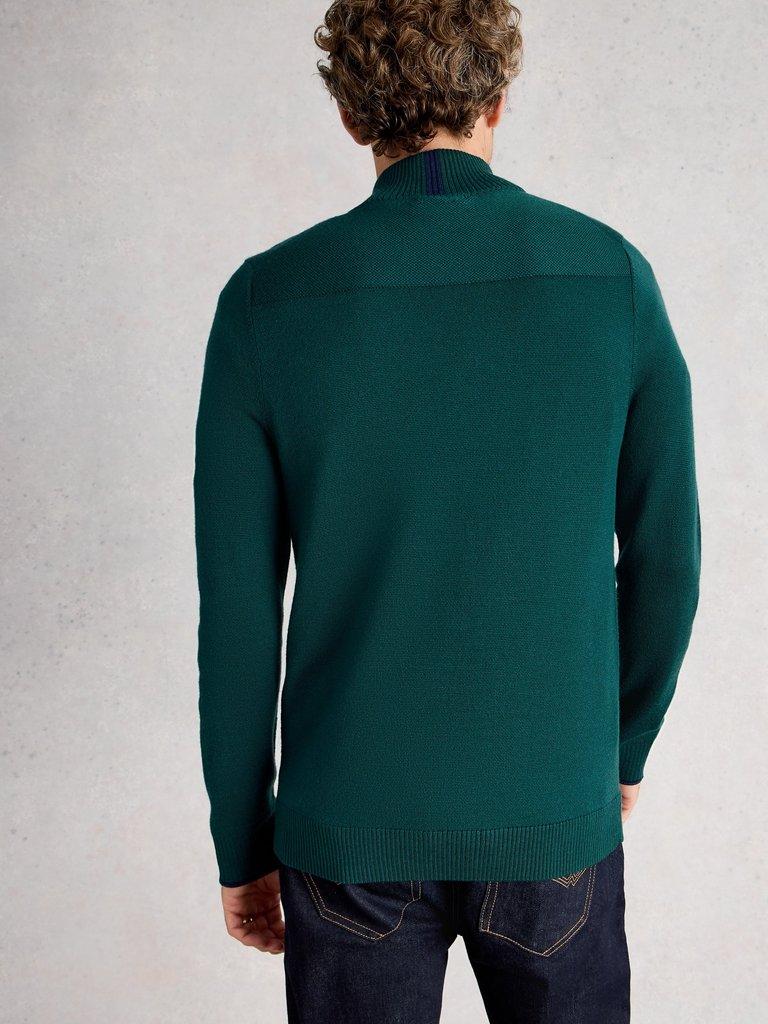 Newport Merino Long Sleeve Funnel in EMERLD GRN - MODEL BACK