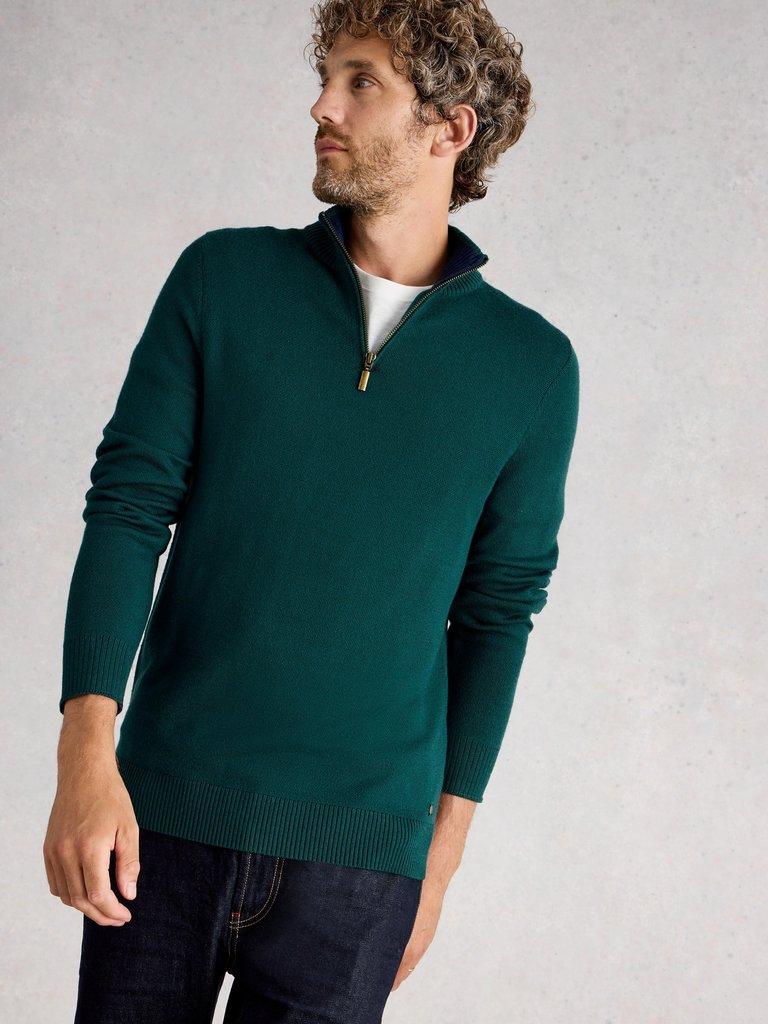 Newport Merino Long Sleeve Funnel in EMERLD GRN - MODEL DETAIL