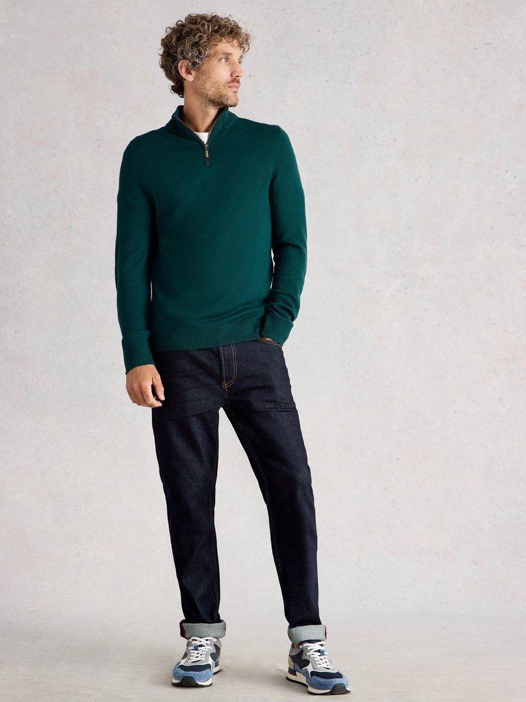 Newport Merino Long Sleeve Funnel in EMERLD GRN - MODEL FRONT