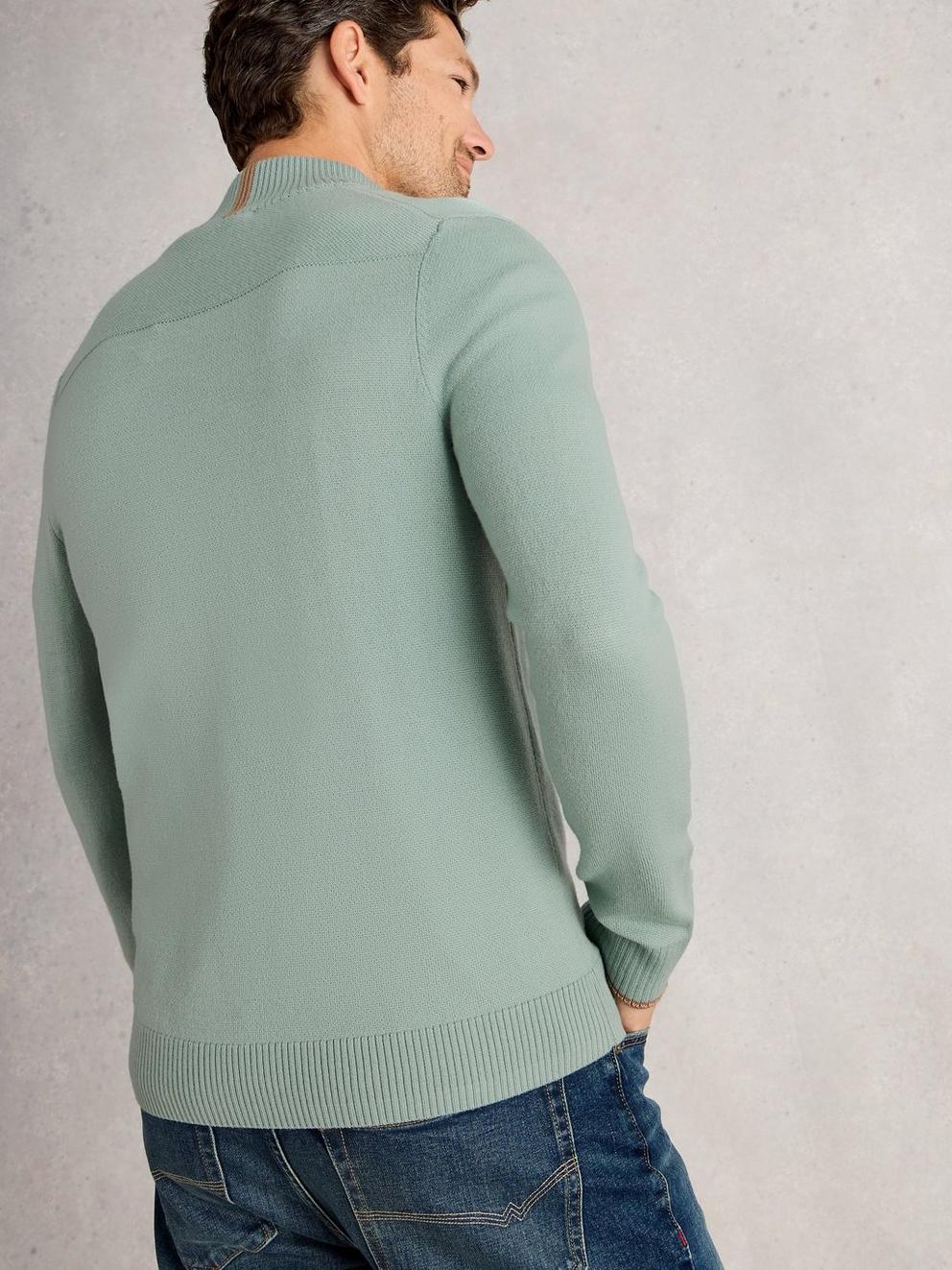 Newport Merino Long Sleeve Funnel in LGT GREEN - MODEL BACK