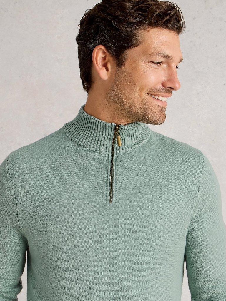 Newport Merino Long Sleeve Funnel in LGT GREEN - MODEL DETAIL