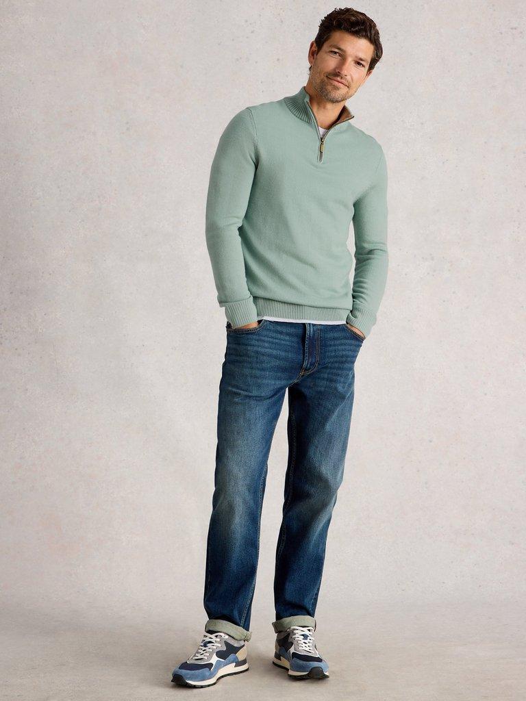 Newport Merino Long Sleeve Funnel in LGT GREEN - MODEL FRONT