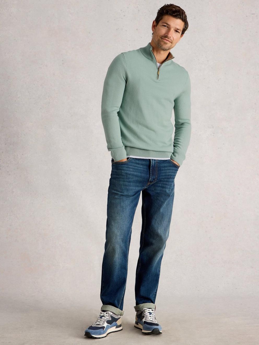 Newport Merino Long Sleeve Funnel in LGT GREEN - MODEL FRONT