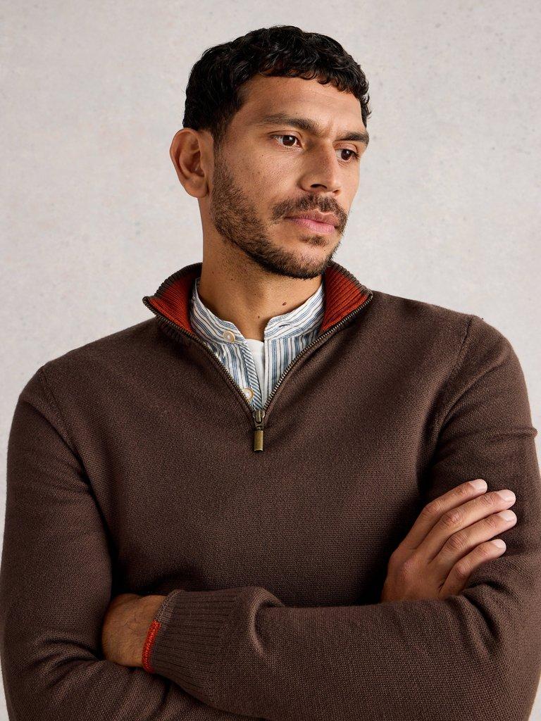 Newport Merino Long Sleeve Funnel in MID BROWN - LIFESTYLE