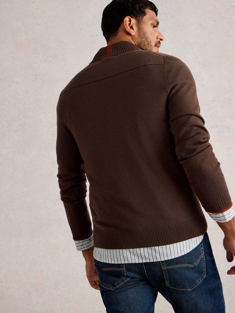 Newport Merino Long Sleeve Funnel in MID BROWN - MODEL BACK