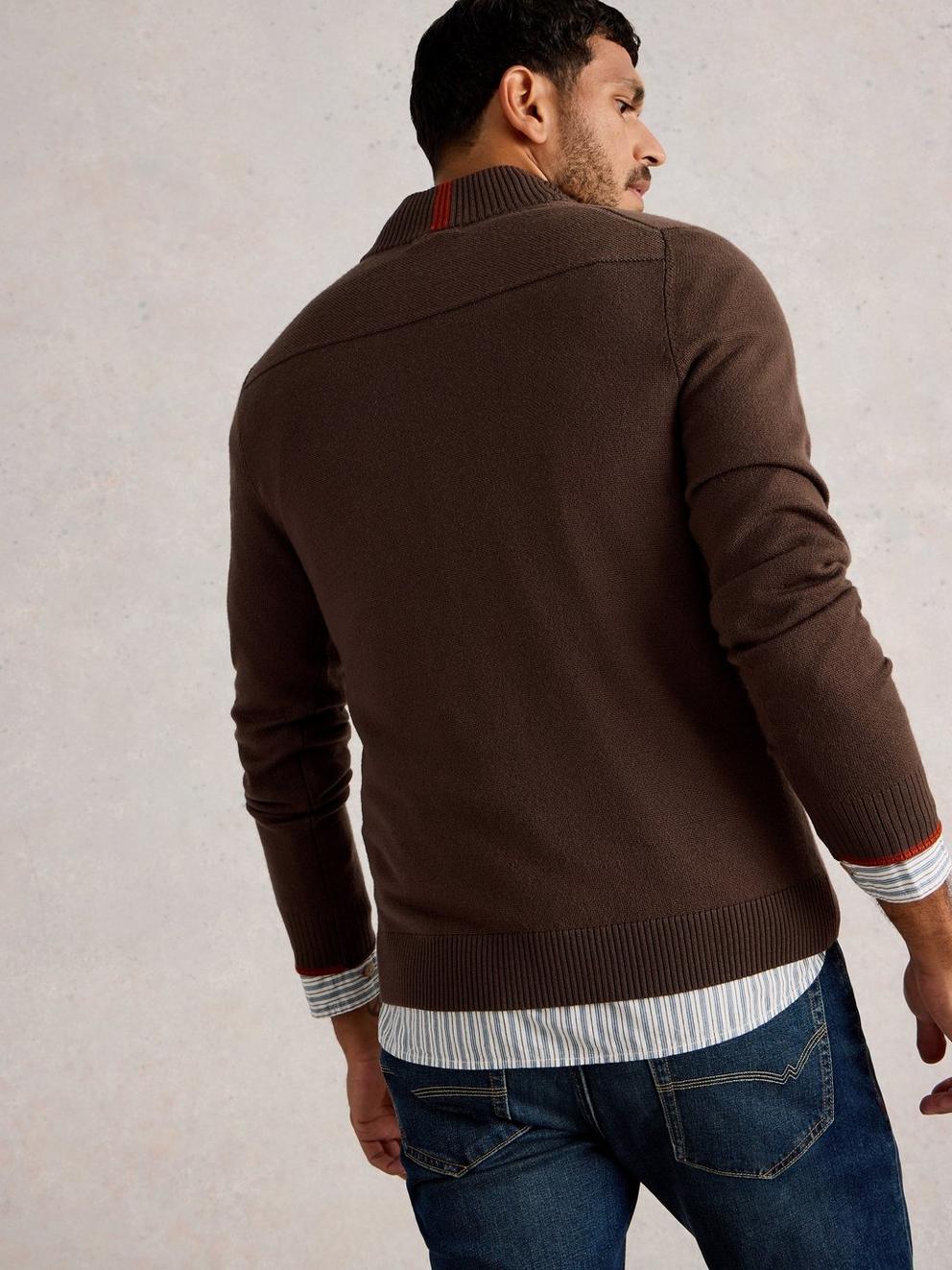 Newport Merino Long Sleeve Funnel in MID BROWN - MODEL BACK