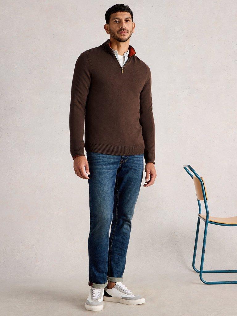 Newport Merino Long Sleeve Funnel in MID BROWN - MODEL FRONT