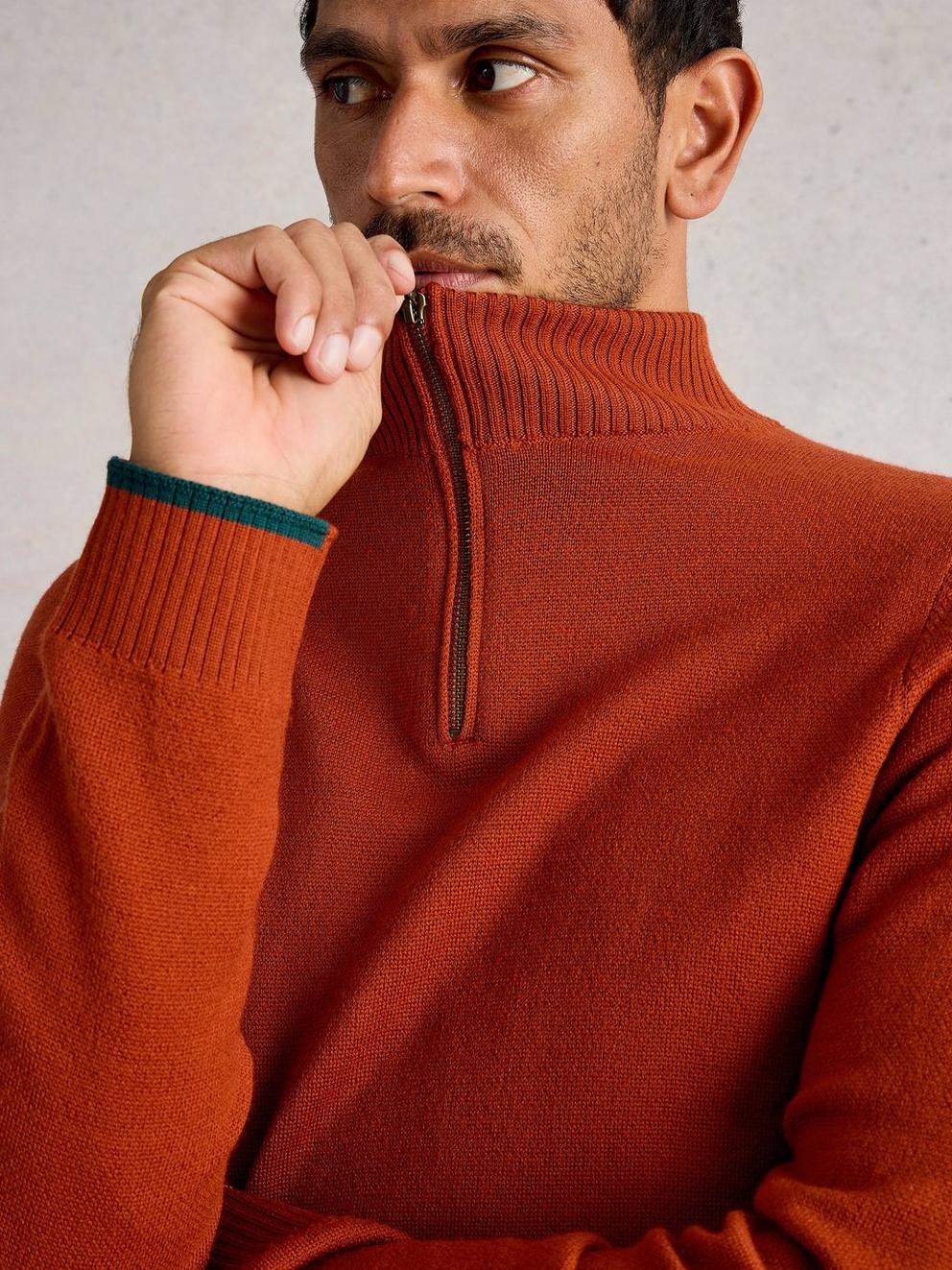 Newport Merino Long Sleeve Funnel in MID ORANGE - LIFESTYLE
