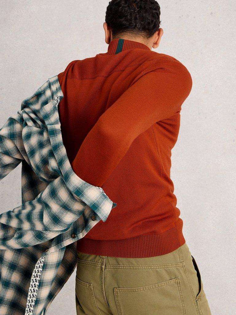 Newport Merino Long Sleeve Funnel in MID ORANGE - MODEL BACK