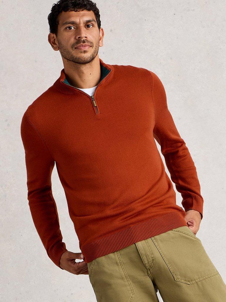 Newport Merino Long Sleeve Funnel in MID ORANGE - MODEL DETAIL