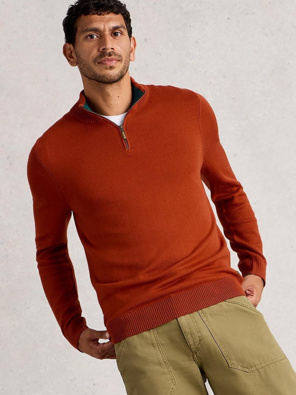 Newport Merino Long Sleeve Funnel in MID ORANGE - MODEL DETAIL
