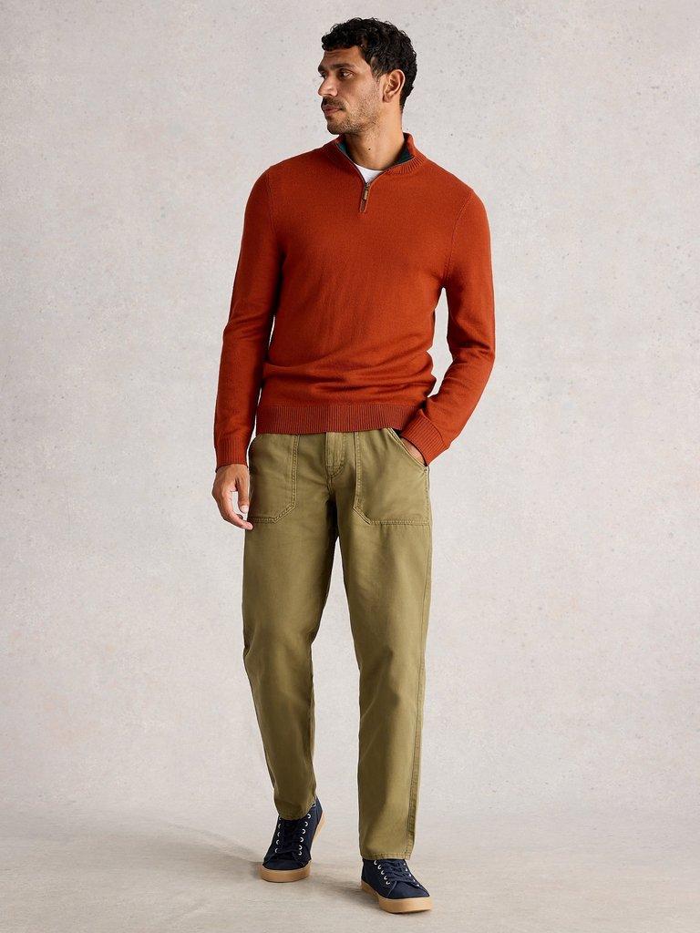 Newport Merino Long Sleeve Funnel in MID ORANGE - MODEL FRONT