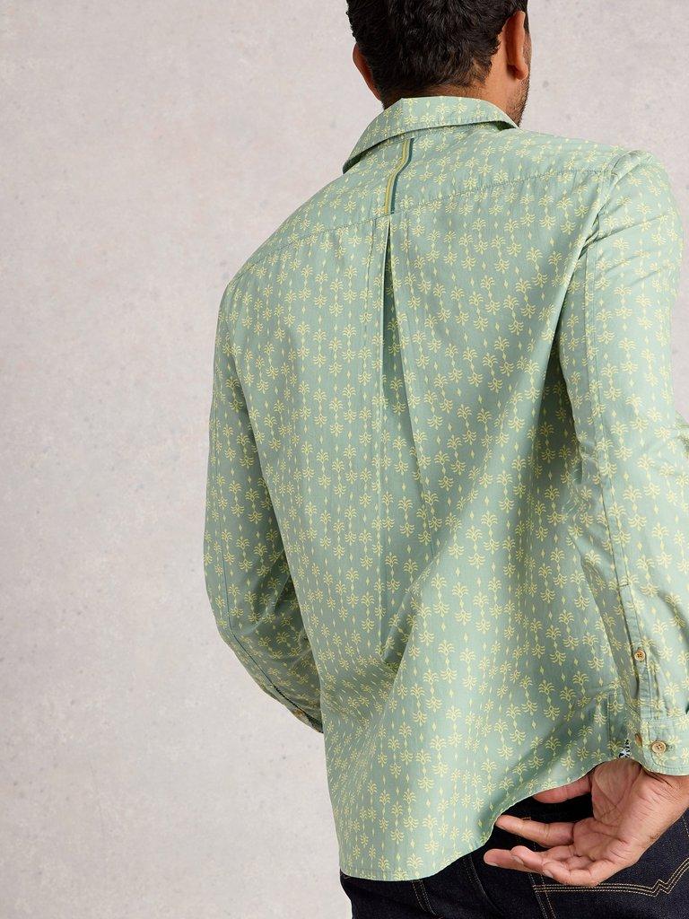 Finsbury Batik Print Shirt in DUS GREEN - MODEL BACK