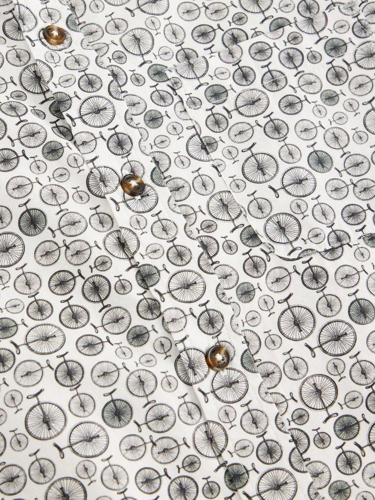 Finsbury Mono Bike Print Shirt in WHITE PR - FLAT DETAIL