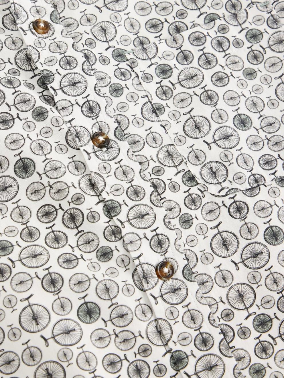 Finsbury Mono Bike Print Shirt in WHITE PR - FLAT DETAIL