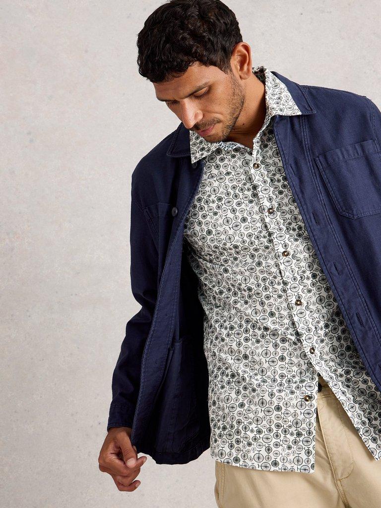 Finsbury Mono Bike Print Shirt in WHITE PR - LIFESTYLE