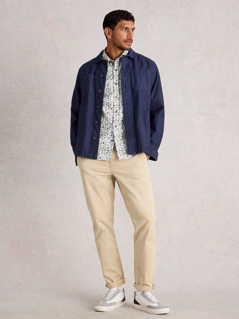 Finsbury Mono Bike Print Shirt in WHITE PR - MODEL FRONT