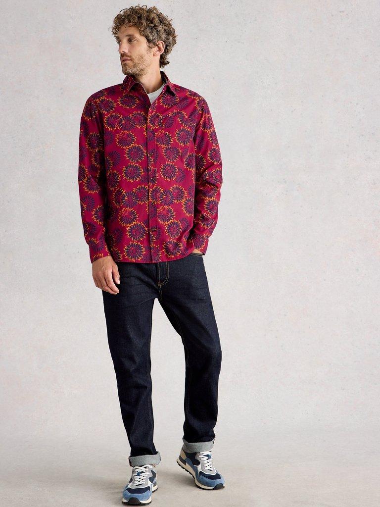 Finsbury Block Print Shirt in RED PR - MODEL FRONT