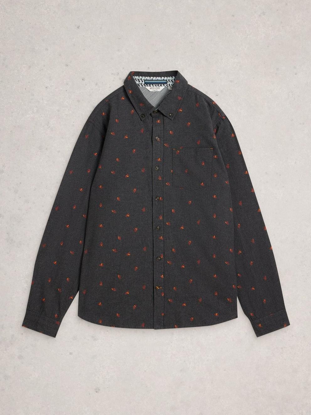 Finsbury Fan Print Shirt in CHARC GREY - FLAT FRONT