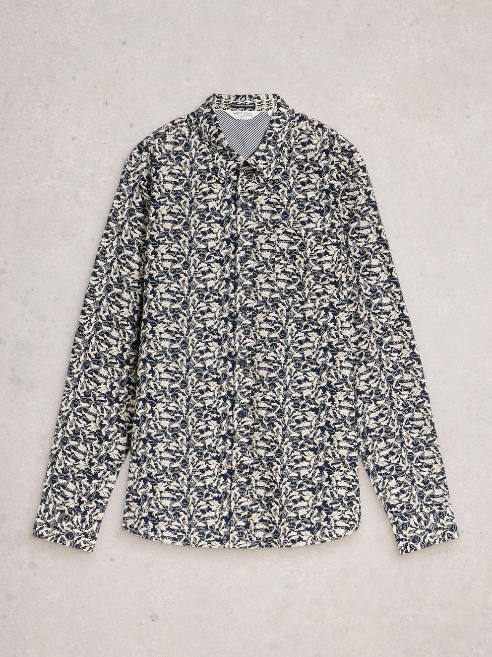 Salcombe Fish Print Shirt in NAVY PR - FLAT FRONT