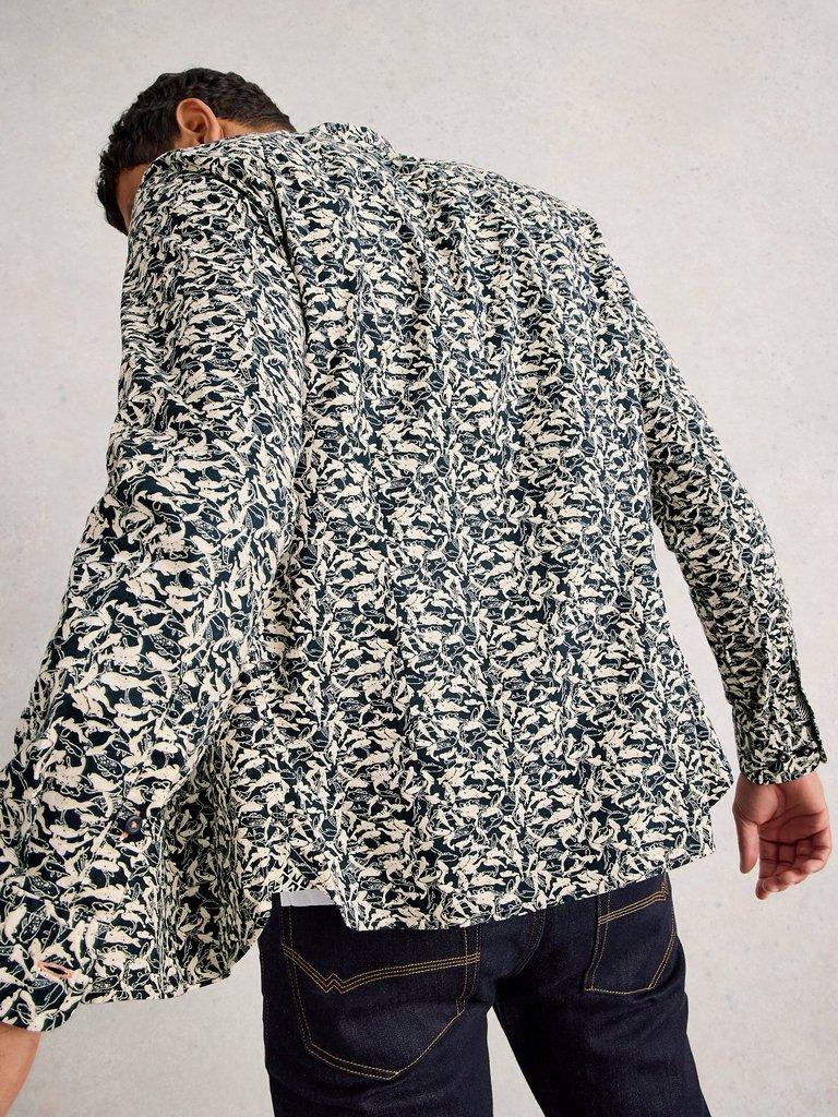 Salcombe Fish Print Shirt in NAVY PR - MODEL BACK