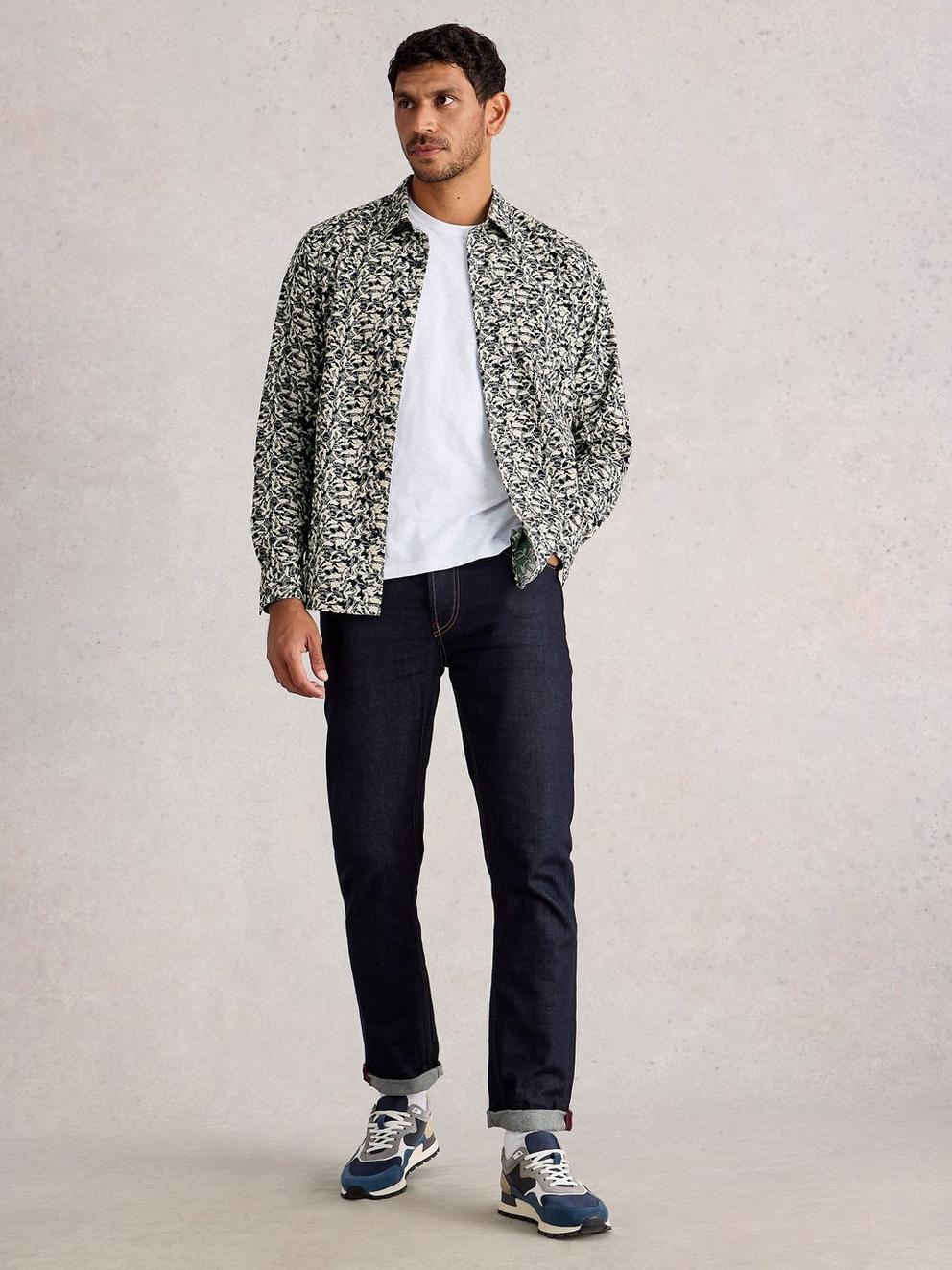 Salcombe Fish Print Shirt in NAVY PR - MODEL FRONT