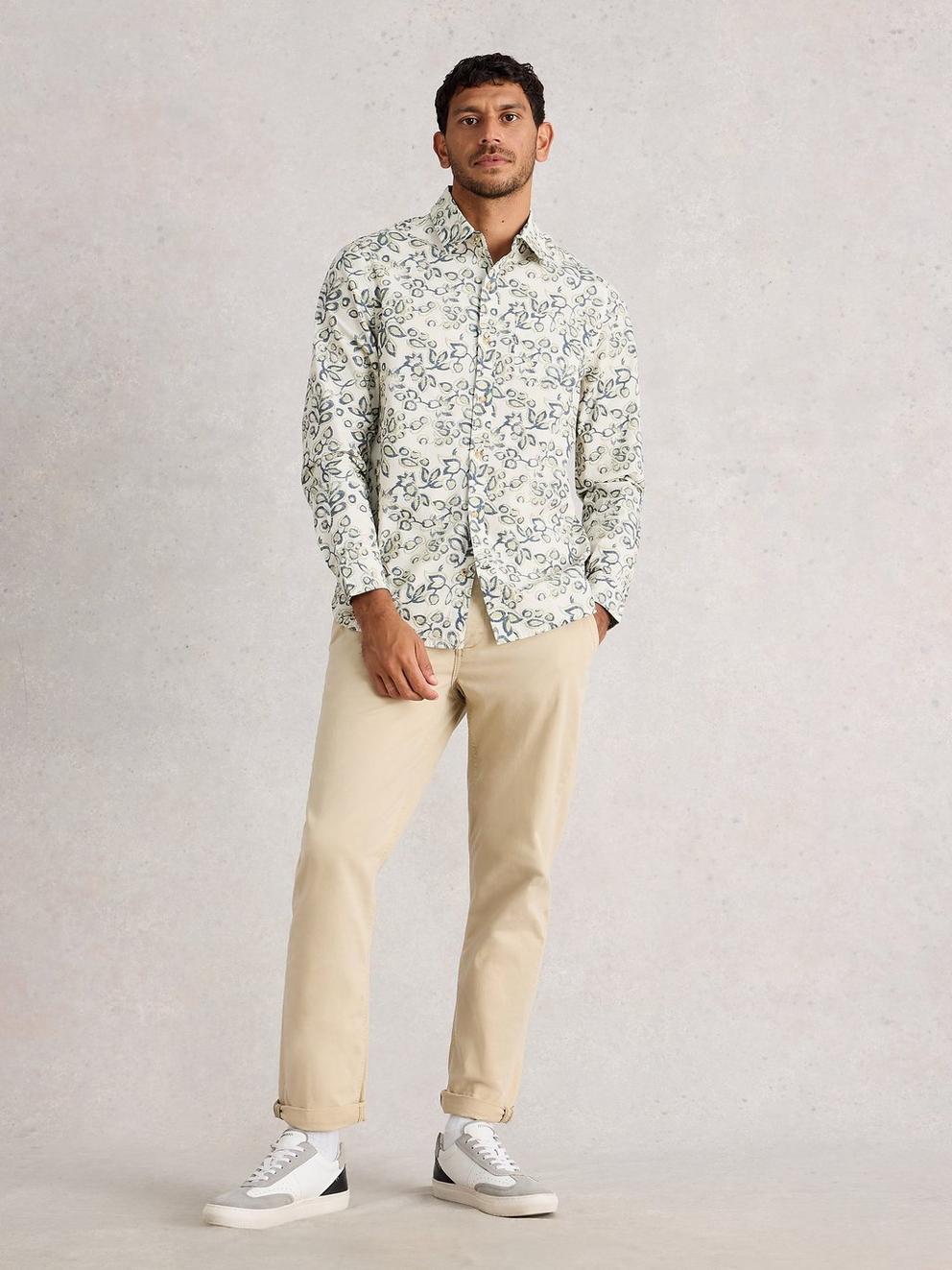 Finsbury Flower Print Shirt in NAT MLT - MODEL FRONT