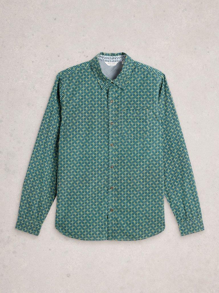 Finsbury Retro Print Shirt in TEAL PR - FLAT FRONT