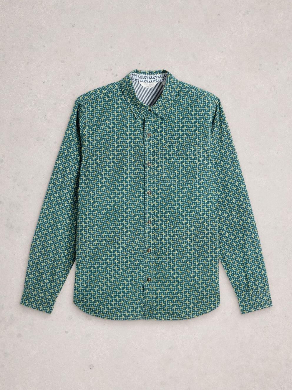 Finsbury Retro Print Shirt in TEAL PR - FLAT FRONT