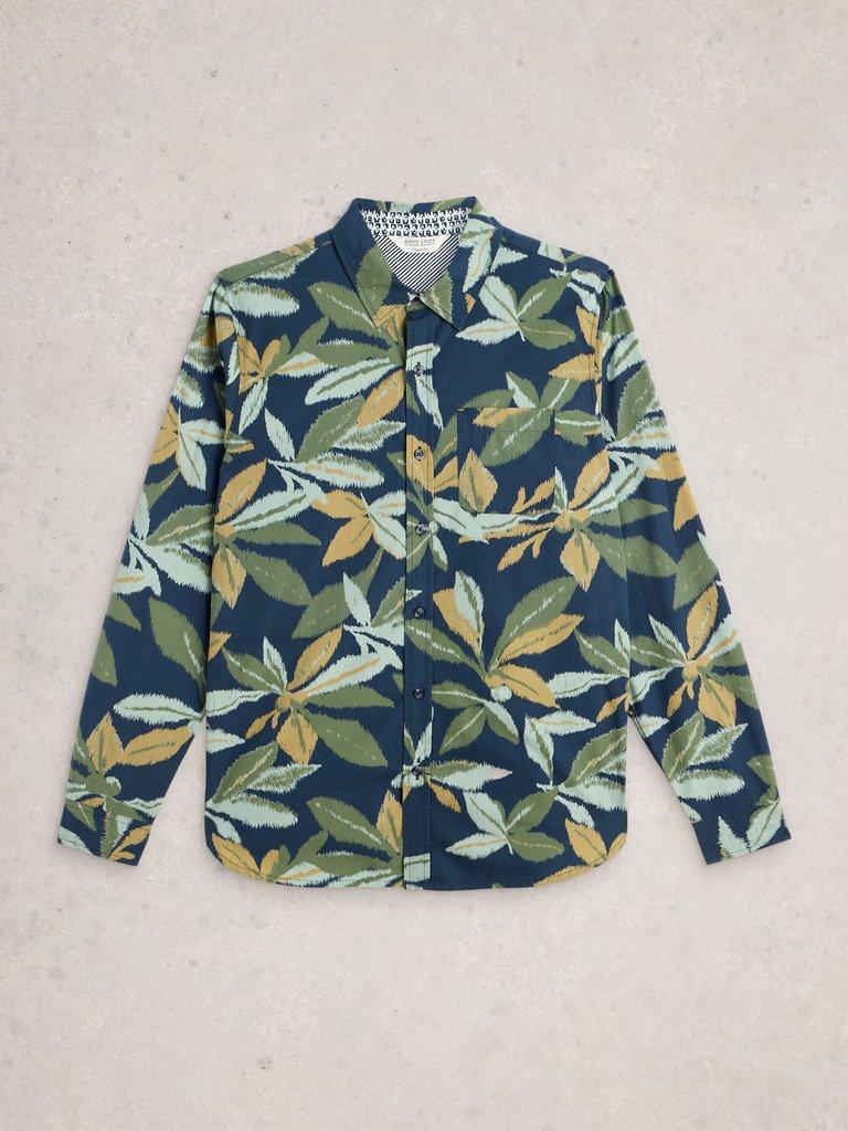 Finsbury Leaf Print Shirt in NAVY MULTI - FLAT FRONT